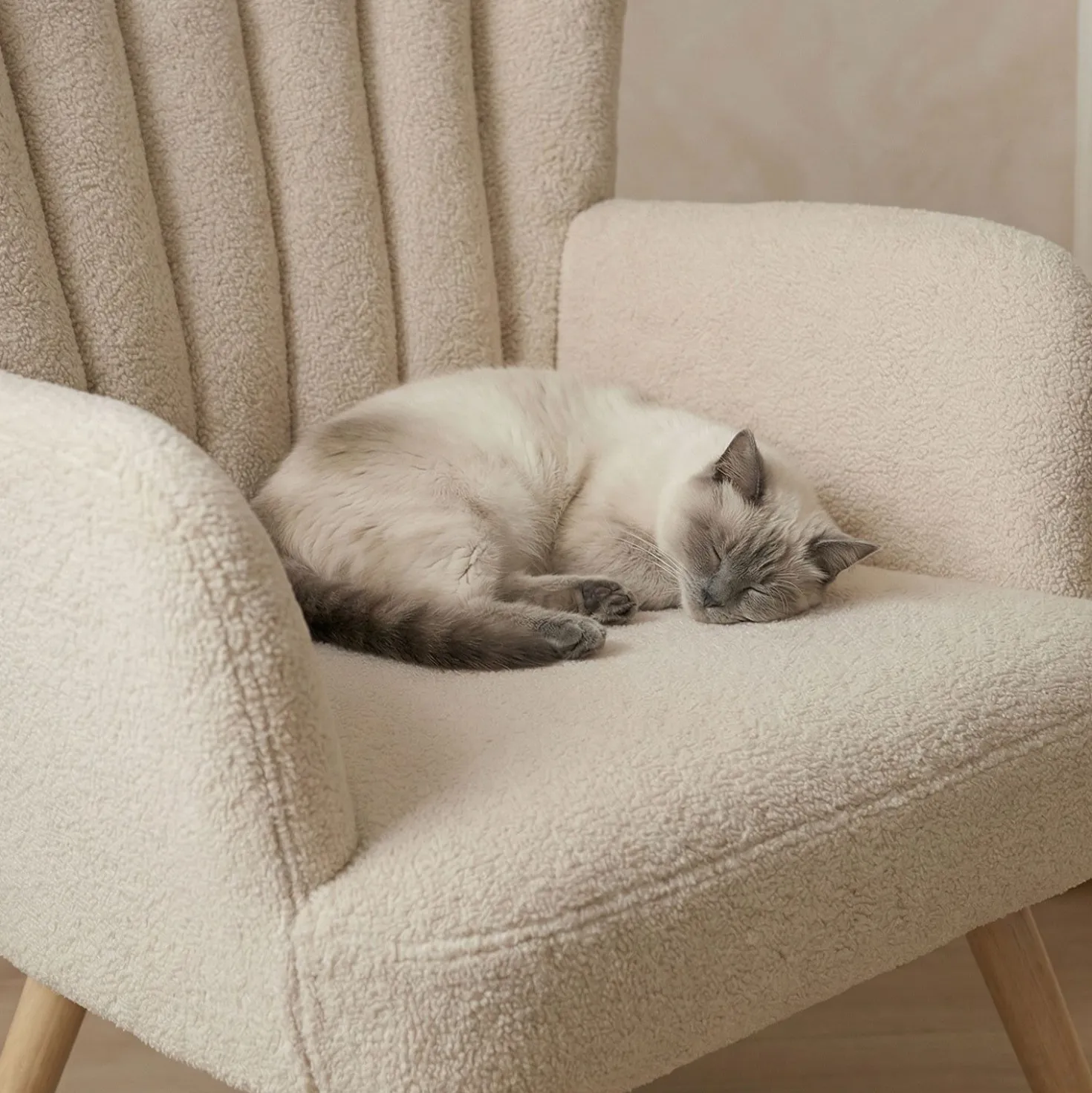 Fauteuil scandinave Vidal Tissu Bouclette Beige