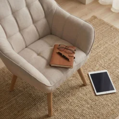 Fauteuil Scandinave Zentao Tissu Beige