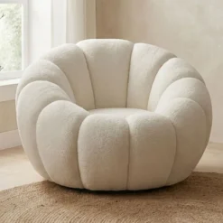 Fauteuil tournant design coquillage Arielina Tissu bouclette Beige