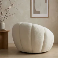 Fauteuil tournant design coquillage Arielina Tissu bouclette Beige