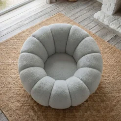 Fauteuil tournant design coquillage Arielina Tissu bouclette Gris