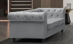 Grand canapé 2 places Chesterfield Velours Argent
