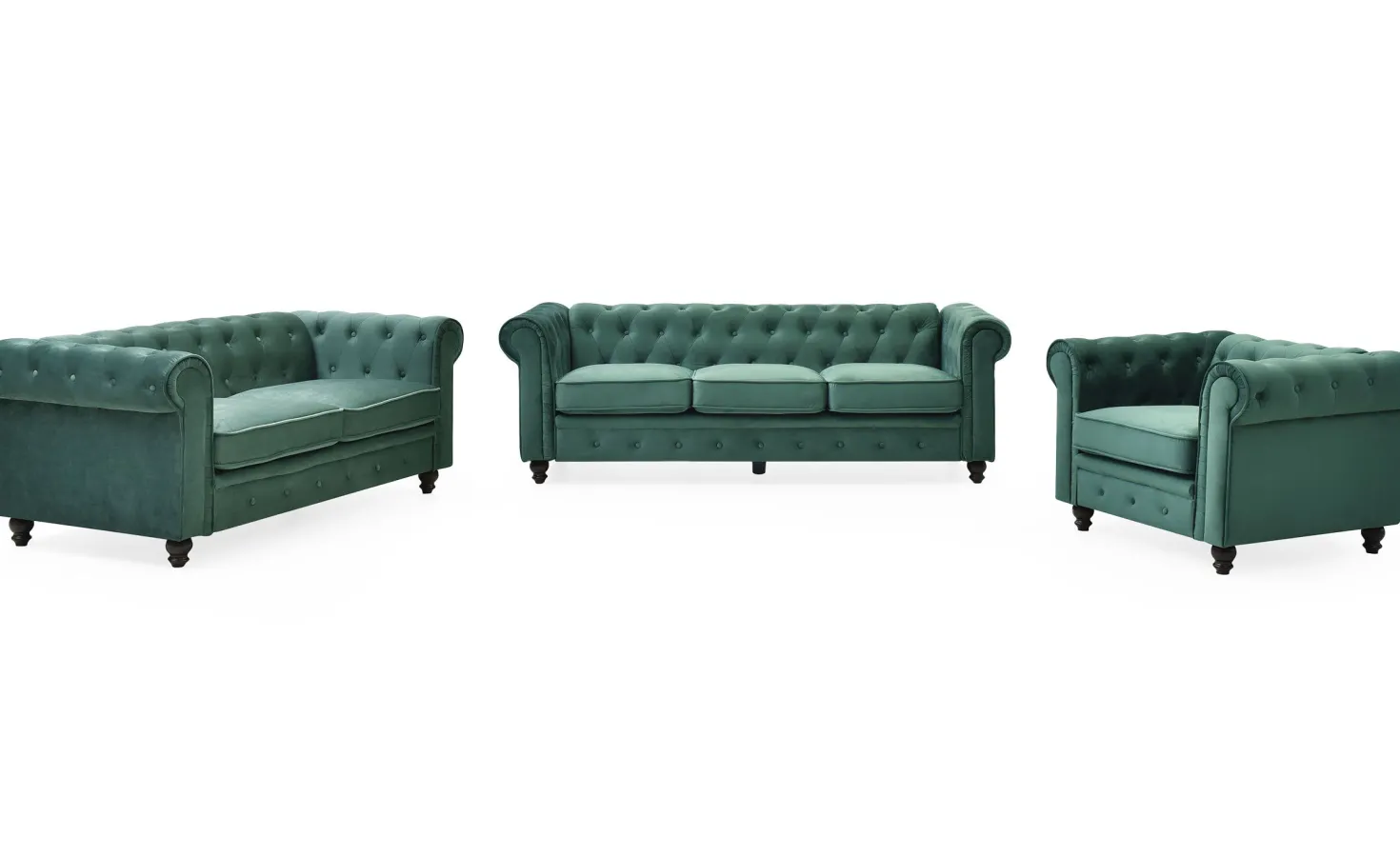 Grand canapé 3 places Chesterfield Velours Vert