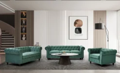 Grand canapé 3 places Chesterfield Velours Vert