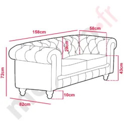 Grand canapé 2 places Chesterfield Velours Taupe