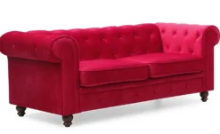 Grand canapé 2 places Chesterfield Velours Rouge