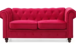 Grand canapé 2 places Chesterfield Velours Rouge