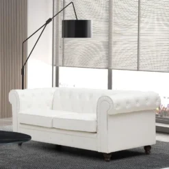 Grand canapé 2 places Chesterfield Blanc