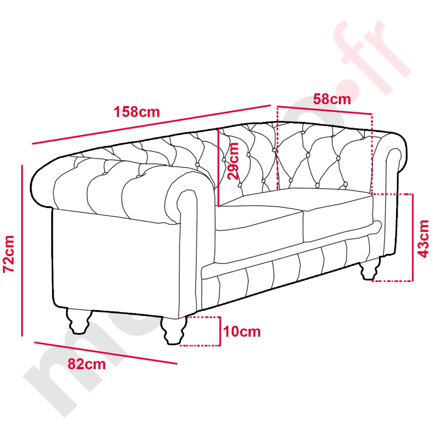 Grand canapé 2 places Chesterfield Velours Bleu