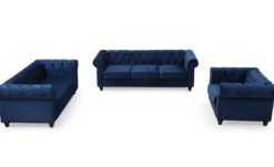 Grand canapé 2 places Chesterfield Velours Bleu