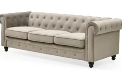 Grand canapé 3 places Chesterfield Velours Taupe