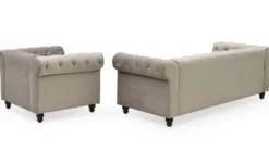 Grand canapé 3 places Chesterfield Velours Taupe