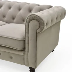 Grand canapé 3 places Chesterfield Velours Taupe