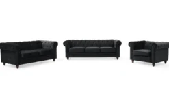 Grand canapé 3 places Chesterfield Velours Noir