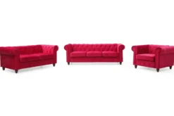 Grand canapé 3 places Chesterfield Velours Rouge