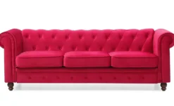 Grand canapé 3 places Chesterfield Velours Rouge