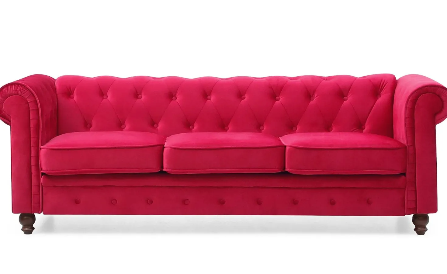 Grand canapé 3 places Chesterfield Velours Rouge