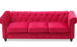 Grand canapé 3 places Chesterfield Velours Rouge