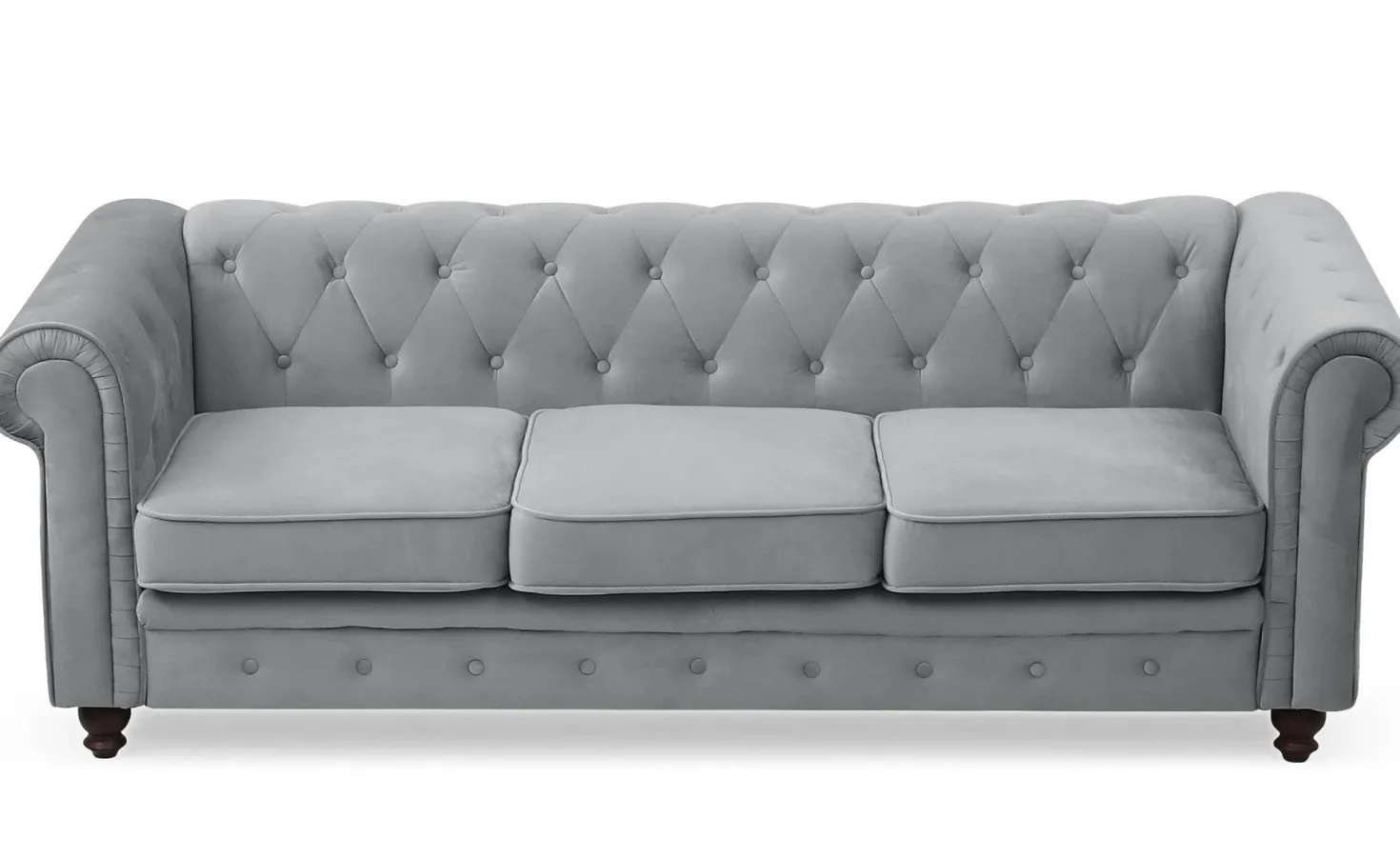Grand canapé 3 places Chesterfield Velours Argent