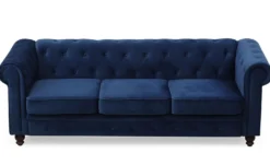 Grand canapé 3 places Chesterfield Velours Bleu