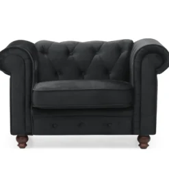 Grand fauteuil Chesterfield velours Noir