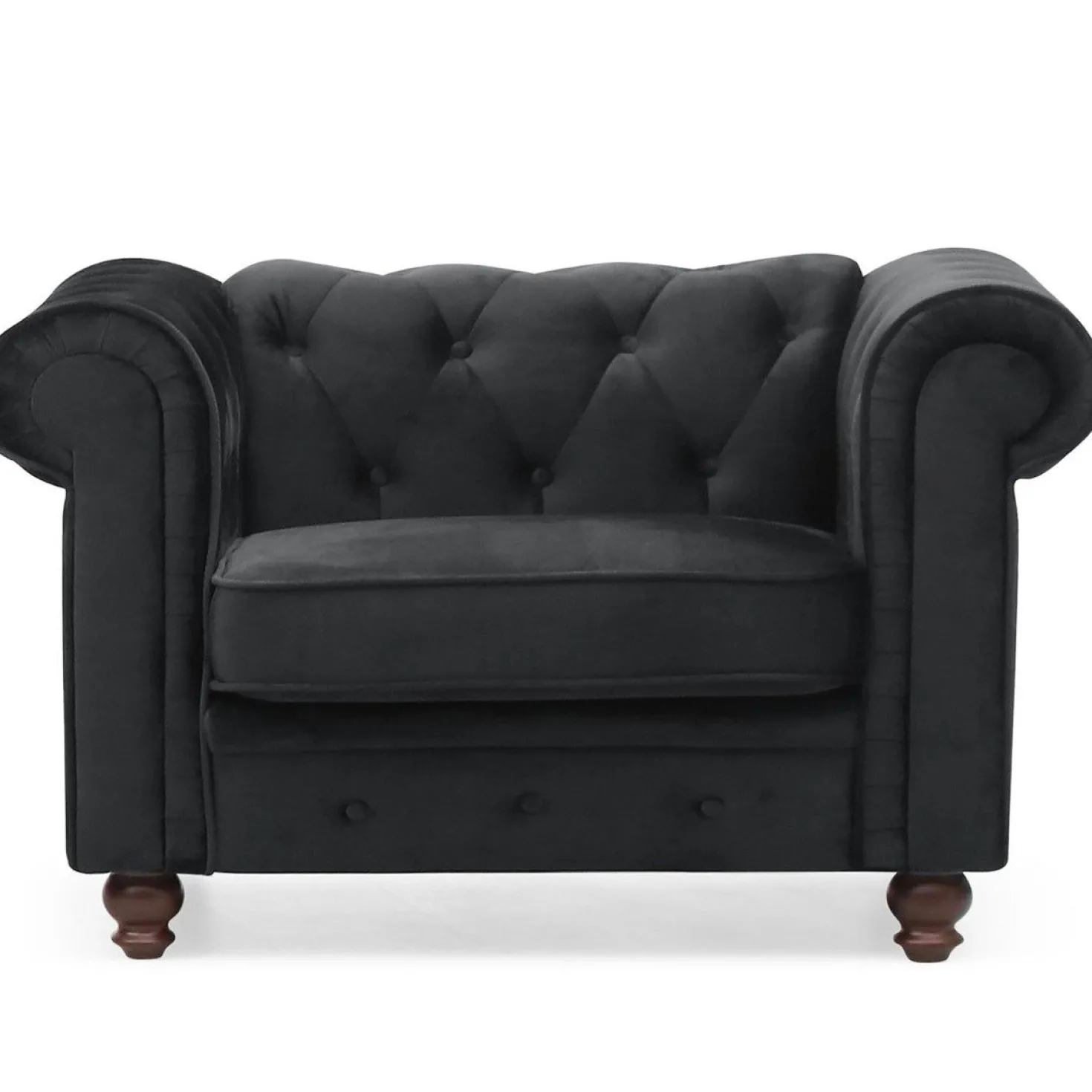 Grand fauteuil Chesterfield velours Noir