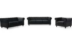 Grand fauteuil Chesterfield velours Noir