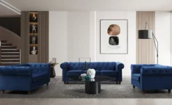Grand fauteuil Chesterfield Velours Bleu