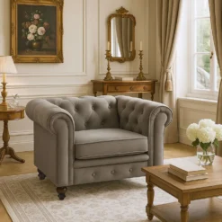 Grand fauteuil Chesterfield velours Taupe