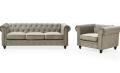 Grand fauteuil Chesterfield velours Taupe