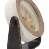 Horloge de table ronde en métal et bois marron