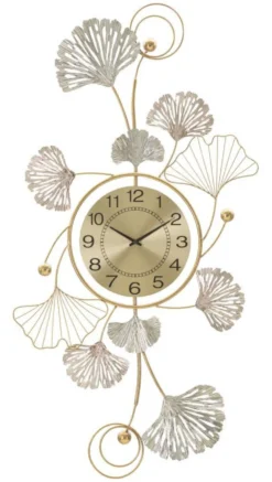 Horloge murale décorative en fer multicolore avec motifs feuilles 3D
