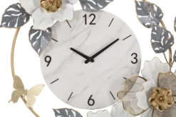 Horloge murale décorée fleurs et feuilles cadran marbre