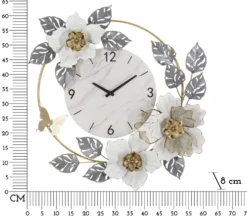 Horloge murale décorée fleurs et feuilles cadran marbre