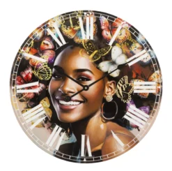 Horloge murale Kourt M.D.F motif femme et papillons colorés