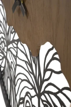 Horloge murale ronde Bois Métalisé décor feuille Noir Marron