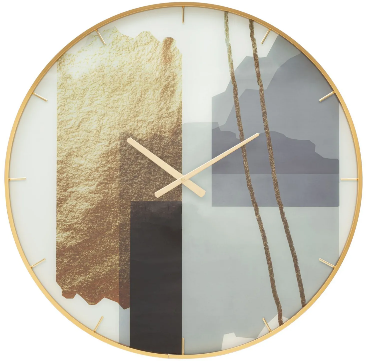 Horloge murale ronde cadre doré verre M.D.F et métal motifs multicolores