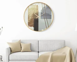 Horloge murale ronde cadre doré verre M.D.F et métal motifs multicolores