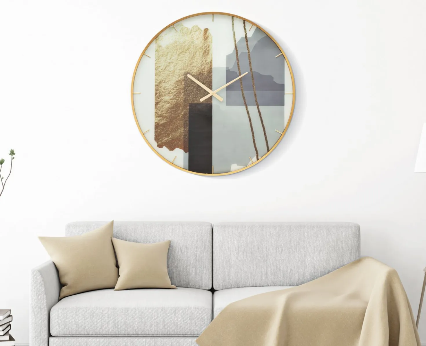 Horloge murale ronde cadre doré verre M.D.F et métal motifs multicolores