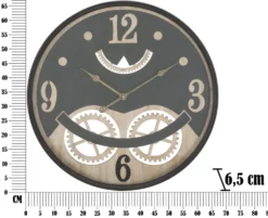 Horloge murale ronde décorative engrenages Fer M.D.F Noir et Brun