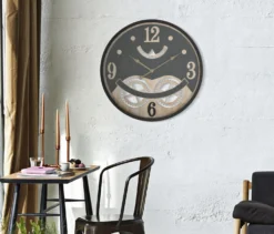 Horloge murale ronde décorative engrenages Fer M.D.F Noir et Brun