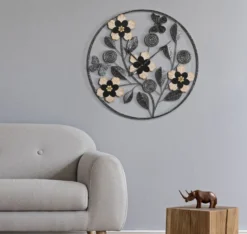 Horloge murale ronde Divaker Fer Noir et M.D.F Marron