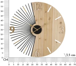Horloge murale ronde en métal et M.D.F design rayons du soleil