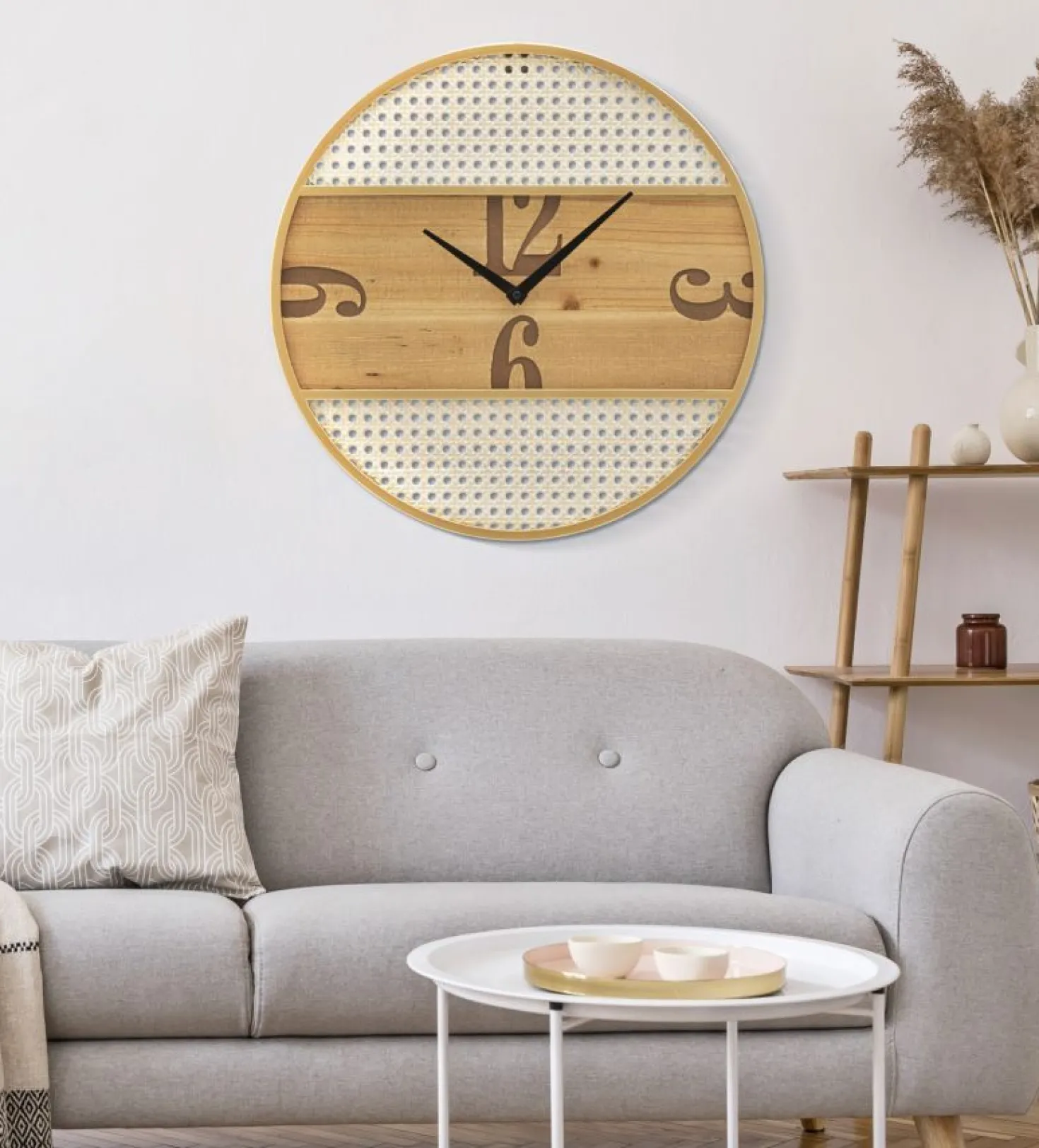 Horloge murale ronde Fuji Fer et M.D.F Paille de Vienne