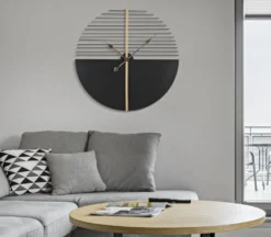 Horloge murale ronde Glam Stick Fer Noir et Doré