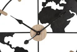 Horloge murale ronde Monde Métal Noir et M.D.F marron