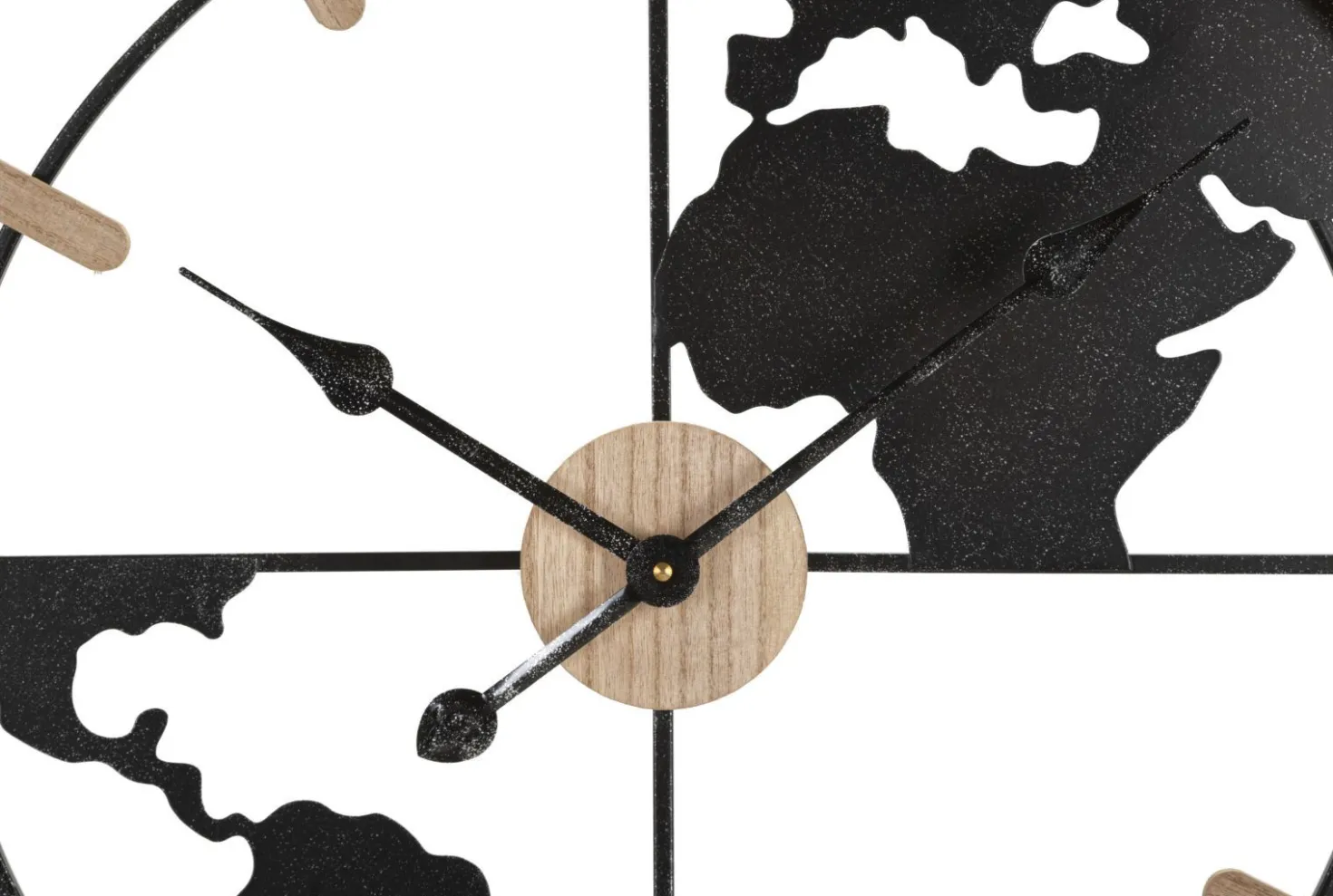 Horloge murale ronde Monde Métal Noir et M.D.F marron