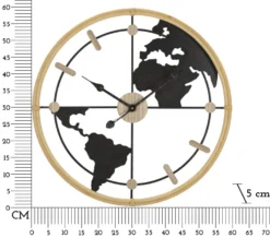 Horloge murale ronde Monde Métal Noir et M.D.F marron