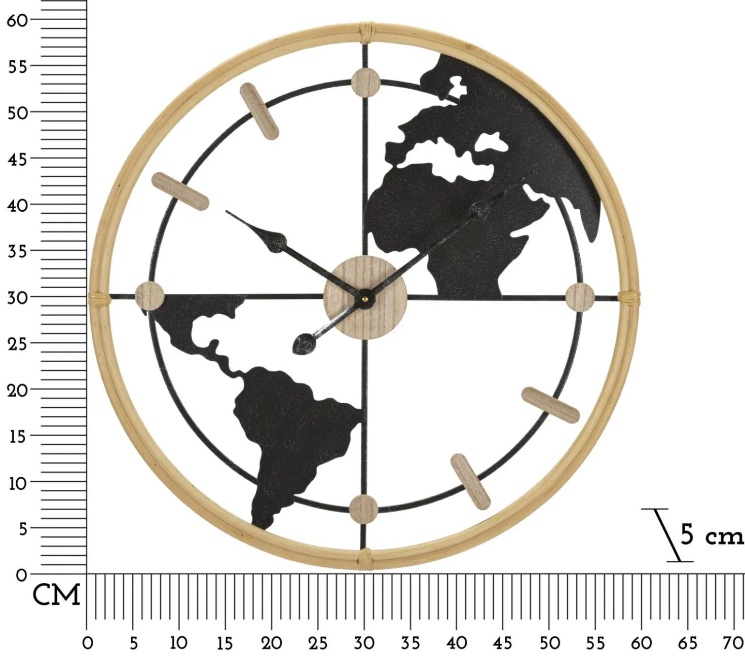 Horloge murale ronde Monde Métal Noir et M.D.F marron