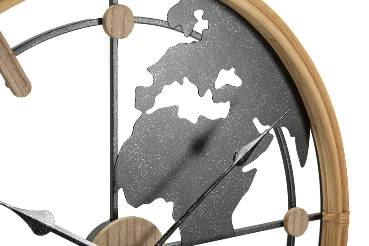 Horloge murale ronde Monde Métal Noir et M.D.F marron